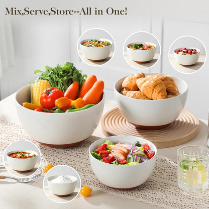 Ceramic Mixing Bowls, Large Serving Bowls for Mixing, Cooking, Prepping, Baking, Salad, Soup, Pasta, Nesting Bowls Set of 3, 46/80/140 Oz, Oven, Microwave and Dishwasher Safe, Series TARA5