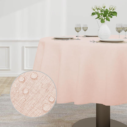 Waterproof Faux Linen Table Cloth, 60 In-Round, Pink1