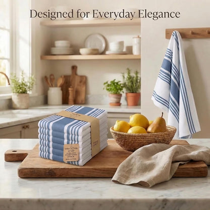 Kitchen Towels 100% Cotton Dish Towels for Kitchen (Set of 6) 20”X30” Dish Cloths Highly Absorbent Kitchen Linen Set with Hanging Loop Perfect for Drying Dishes Cleaning Towels-Blue White5