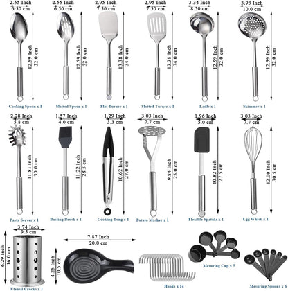 Kitchen Utensils Set, 39 Pieces Stainless Steel Cooking Utensils Set, Spoon Spatula Set with Sturdy Stainless Steel Utensil Holder, Dishwasher Safe2