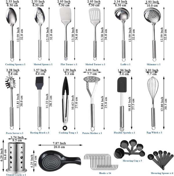 Kitchen Utensils Set, 39 Pieces Stainless Steel Cooking Utensils Set, Spoon Spatula Set with Sturdy Stainless Steel Utensil Holder, Dishwasher Safe2