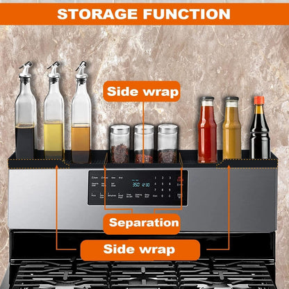 Stove Top Shelf 30 Inch - Silicone Material Magnetic Shelf for Stove - 3 Functional Partitions Kitchen Spice Rack Organizer-Black,Kitchen Gadgets Storage Organization8
