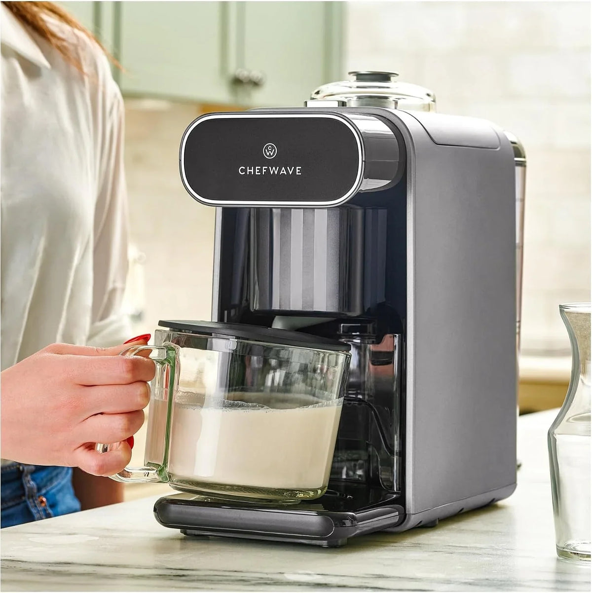 milkmade-soy-milk-maker-6-in-1-vegan-plant-based-milk-machine-with-auto-clean-and-delay-start-almond-oat-soy-cashew-coconut-macadamia-milk-maker-with-nut-platter-silver-black-self-cleaning-cycle-delay-start-glass-pitcher