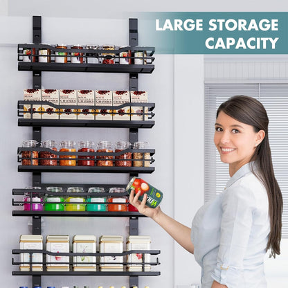 over the Door Pantry Organizer，9-Tier over the Door Organizer with Adjustable Basket，Metal Hanging Pantry Organizers and Storage for Kitchen, Back of Door Seasoning Rack (Black)7