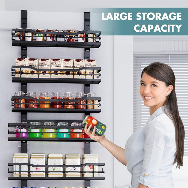 over the Door Pantry Organizer，9-Tier over the Door Organizer with Adjustable Basket，Metal Hanging Pantry Organizers and Storage for Kitchen, Back of Door Seasoning Rack (Black)7