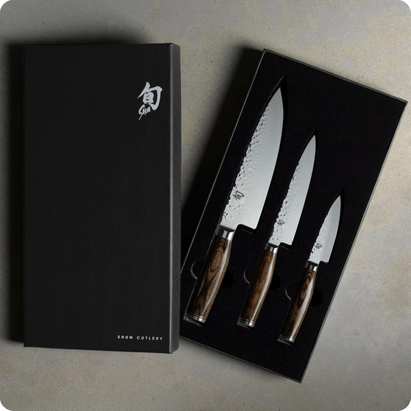 Shun Premier 3 Piece Starter Set | Includes 8" Chef, 4" Paring & 6.5" Utility Knives, VG-MAX Core, Damascus Stainless Steel Cladding, Pakkawood Handle2