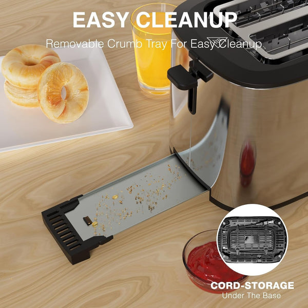 Toaster 4 Slice with Countdown Timer, Extra Wide Slots for Bagels and Waffles, 6 Browning Settings, Removable Crumb Tray, Stainless Steel6