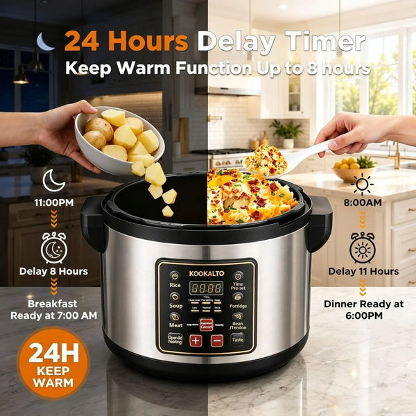 15L Stainless Steel Commercial Pressure Cooker | 24-Hour Presetting Electric Rice Cooker | 6 in 1 Slow Cooker with Temperature Control Food Warmer with Nonstick Pot4