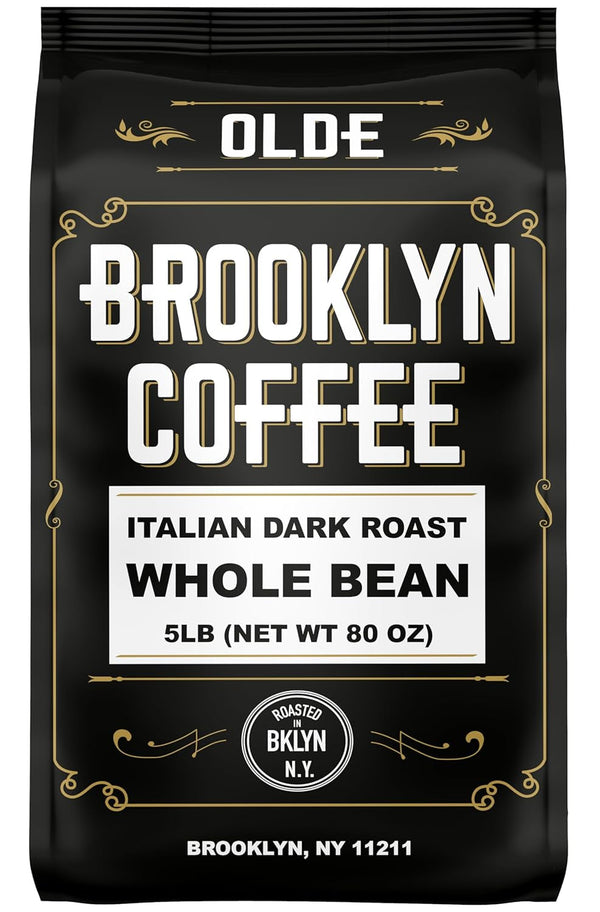 BROOKLYN COFFEE Whole Bean, Italian Dark Roast (5Lb) Extra Strong, Delicious Taste, Heavenly Aroma - Fresh Bulk Coffee Beans Roasted Weekly in NYC1