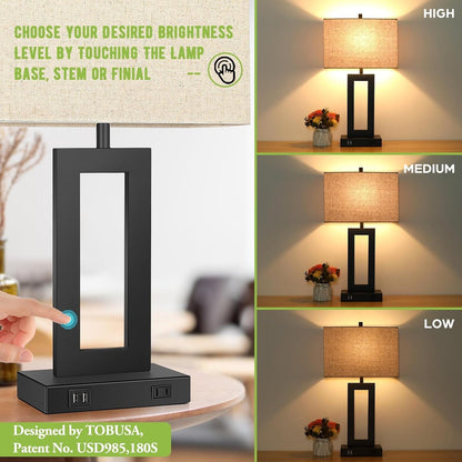 22" Table Lamp Set of 2, Modern Nightstand Lamp with 2 USB Ports7