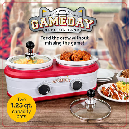 Game Day 2.5-Quart 2-Section Slow Cooker with Lid and Ladle, Keg-Like Design, Cooks Chicken Wings, Meatballs, Chilli, Cheese, Soup, Stews, and More2