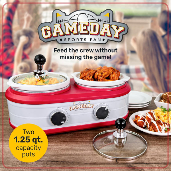 Game Day 2.5-Quart 2-Section Slow Cooker with Lid and Ladle, Keg-Like Design, Cooks Chicken Wings, Meatballs, Chilli, Cheese, Soup, Stews, and More2