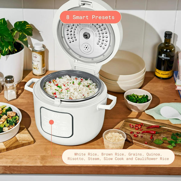 14 Cup Electric Rice Cooker, Programmable Grain Cooker with Automatic Keep Warm, Touch Display, Ceramic Nonstick Inner Pot and Steam Tray (White Icing)2