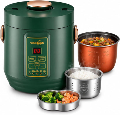 Low Carb Rice Cooker 2-Cup Uncooked Mini Multicooker with Steamer | 1.2L Mini Rice Cooker Portable 7-In-1 Rice Maker with Non-Stick Pot 24H Timer Auto Keep Warm Stainless Steel Steamer1