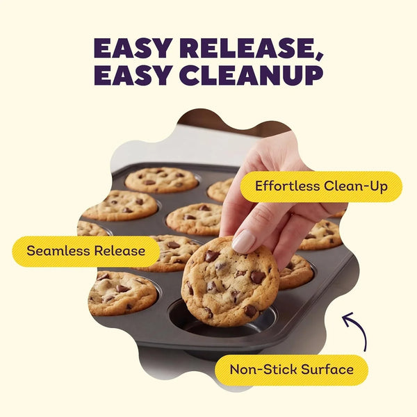 Gold Non-Stick Muffin Top Pan, Made without PFAS, 11 X 16 in | Non-Stick Steel with Scratch-Resistant Coating, Resists Warping, Extended Handles, Dishwasher Safe, Perfect for Muffin Tops5