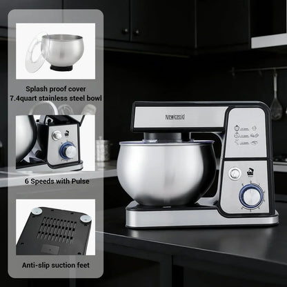 Stainless Steel 6-Speed 5.3QT Stand Mixer | 400W Motor, 5.3QT Bowl, Tilt-Head Design. Dough Hook, Beater & Whisk. for Bread, Cakes & Dough5
