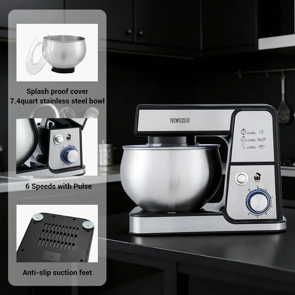 Stainless Steel 6-Speed 5.3QT Stand Mixer | 400W Motor, 5.3QT Bowl, Tilt-Head Design. Dough Hook, Beater & Whisk. for Bread, Cakes & Dough5