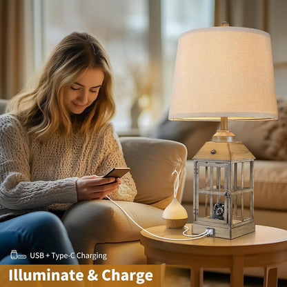 25" Farmhouse Table Lamps Set of 2 for Bedroom Living Room (Wood)6