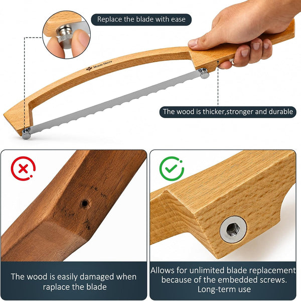 Bread Knife for Homemade Bread 17" Wooden Sourdough Bread Knife - 2 Blades4