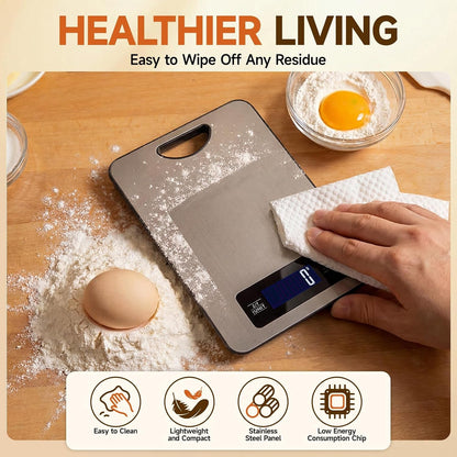 Food Scale, Digital Kitchen Scale with Hanging Loop, 11Lb Baking Scale | 1G Accuracy, G/Oz,Etc.5 Unit Conversion, Tare Function, Fingerprint-Resistant Steel, Suitable for Cooking, Baking ,Meal Prep6