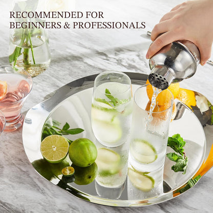 Cocktail Shaker,  24Oz Drink Shaker with Bartender Strainer, Measuring Jigger, Bar Mixing Spoon, Cocktail Recipe Guide, Professional Drink Mixer Set for Beginners, Silver5