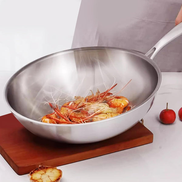 Titanium Wok, No Coating Non-Stick Titanium Pans for Cooking, Flat Bottom Wok, Ultra-Durable, Scratch-Resistant, Compatible with All Cooktops,14.17In4