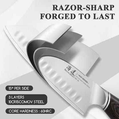 7 Inch Japanese Santoku Chef Knife, VG10 Stainless Steel Kitchen Cooking Knife with Pakkawood Handle Gift Box2