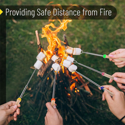 '- Marshmallow Roasting Sticks, 32”, 5 Pack, Dark Brown | Wooden Handle, Extendable Stainless Steel Smores Sticks for Fire Pit, Smores Skewers, Campfire Cooking Equipment9