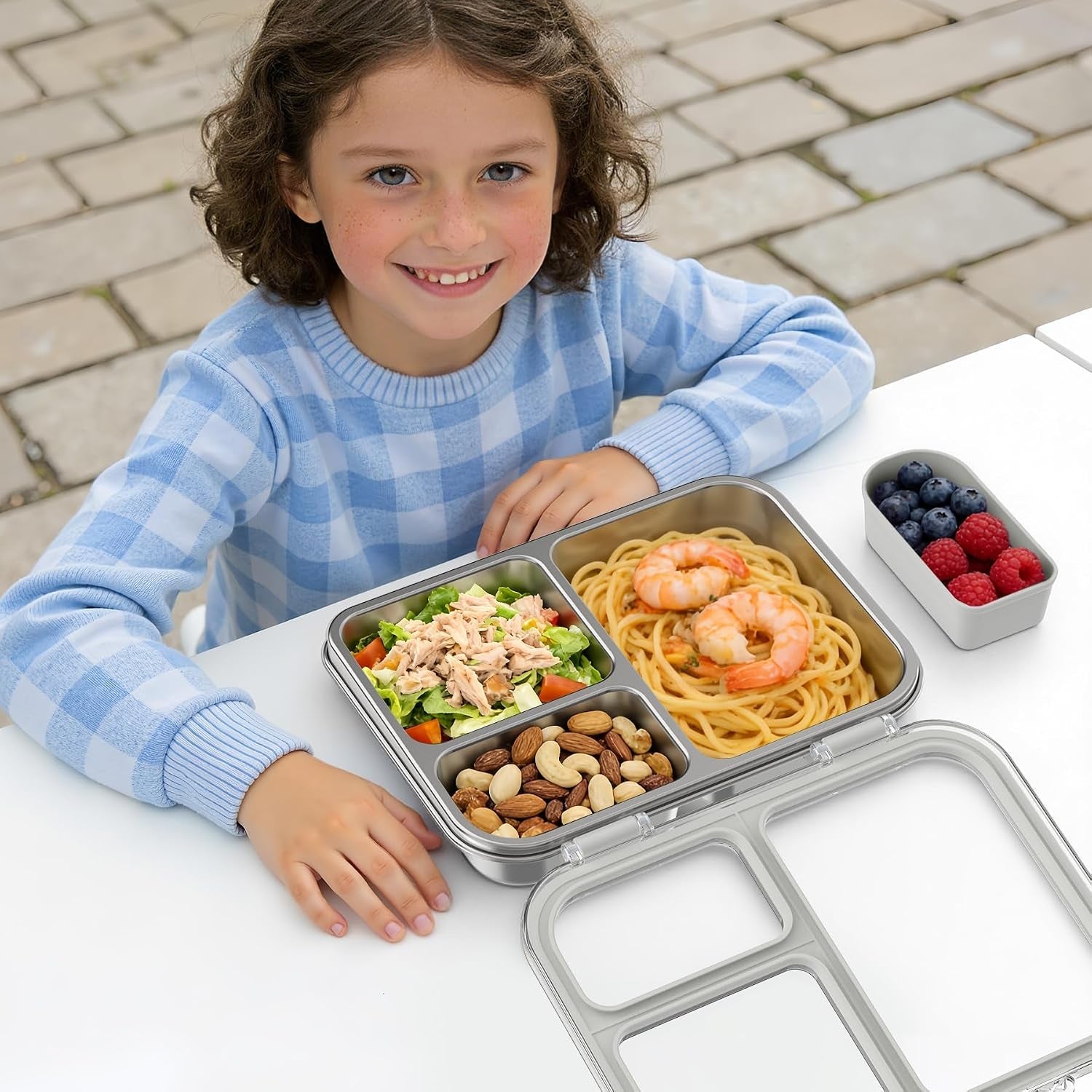 stainless-steel-bento-box-for-kids-3-compartment-metal-lunch-box-with-clear-lid-removable-silicone-lunch-box-kids-with-silicone-inner-container-for-meal-prep-school-office-grey