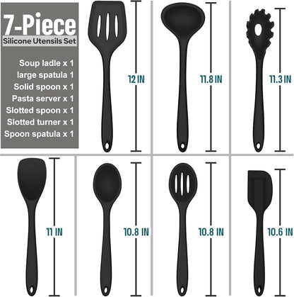 Black Silicone Cooking Utensils Set, 7PCS Nonstick Kitchen Utensils5