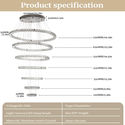 7-Ring Crystal LED Chandelier, 6000K for High Ceilings3