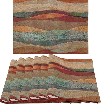 Placemats Set of 6, Southwest Turquoise Arizona Stripes Placemats, Travertine Sandstone Dining Table Placemats, Washable Wipeable Linen Cloth Fabric Place Mat, Farmhouse Holiday Party Kitchen Decor1