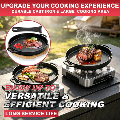 10" round Cast Iron Skillet Set for Pizza, BBQ, Stovetop & Outdoor Use | Pizza Pan with Removable Handle & Wooden Base for Pizza Oven,Bbq,Outdoor&Stovetop Cooking,Heat Retention,Food Safe,Tool-Free7