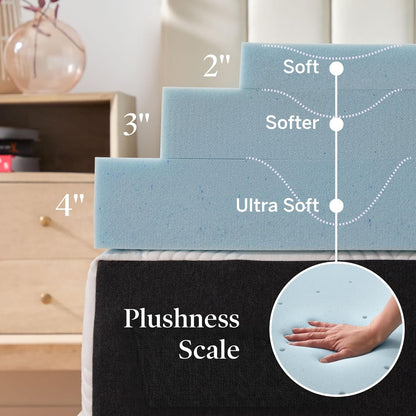 4 Inch Memory Foam Mattress Topper, Twin XL Size – Cooling Gel Bed Topper – Preassure-Relieving Ultra Plush Feel – Ventilated Breathable Design – Certipur Certified - Dorm Room Essentials3