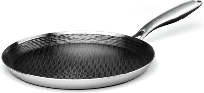 11 Inch Nonstick Crepe Pan, Stainless Steel Pancake Pan-Silver | Honeycomb Coating, Pfoa-Free.Compatible with All Stoves,Stay-Cool Handles.Oven Safe&Dishwasher Safe1