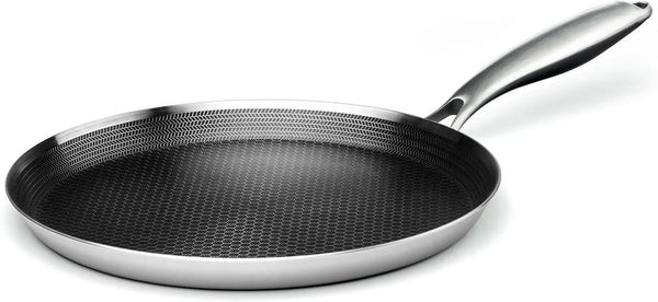 11 Inch Nonstick Crepe Pan, Stainless Steel Pancake Pan-Silver | Honeycomb Coating, Pfoa-Free.Compatible with All Stoves,Stay-Cool Handles.Oven Safe&Dishwasher Safe1