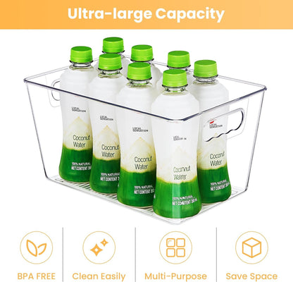 6 Pack Clear Storage Bins, Pantry Organizer Bins with Handle, Large6