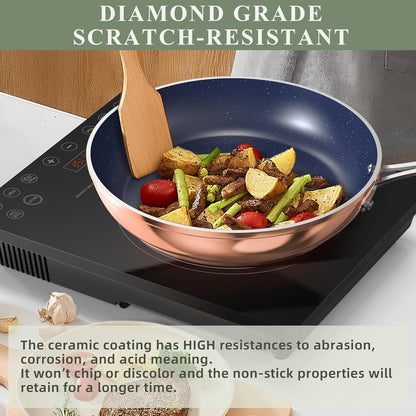 9Pc Cookware Set Healthy Duralon Blue Ceramic Nonstick Coated | Diamond Infused Scratch-Resistant, PFAS Free, Oven Safe, Induction Ready, Evenly Heats, Tempered Glass Lids, Stay-Cool Handle4