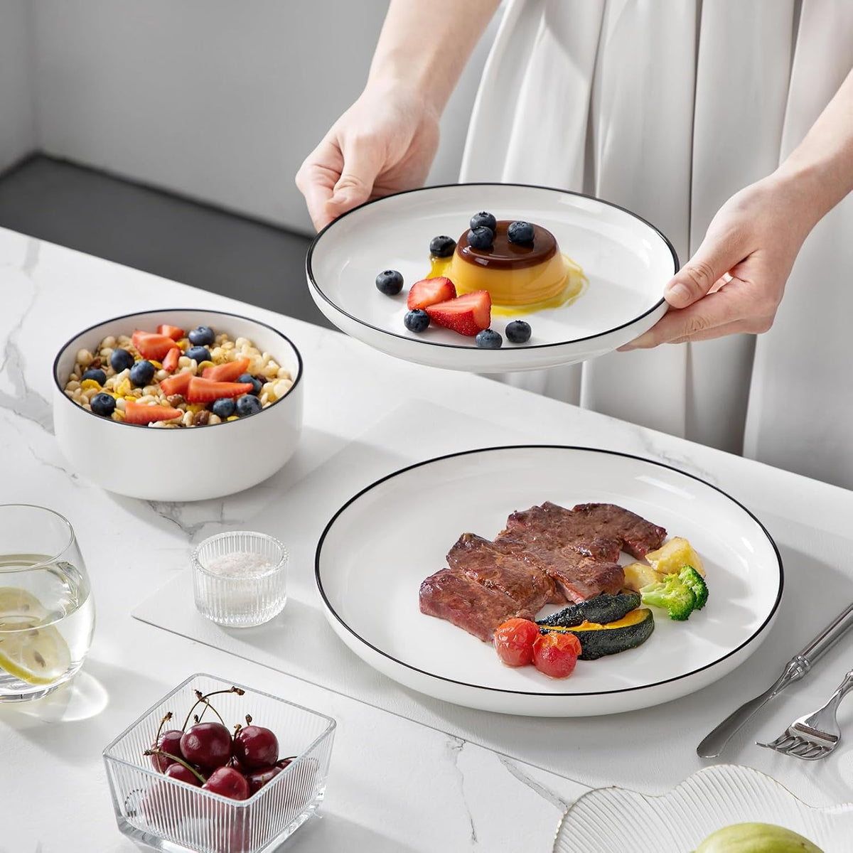 plates-and-bowls-sets-12-pieces-modern-porcelain-dinnerware-set-for-4-white-kitchen-dinner-dining-ware-set-wtih-black-rim-ceramic-dishware-dishes-microwave-and-dishwasher-safe-series-luna