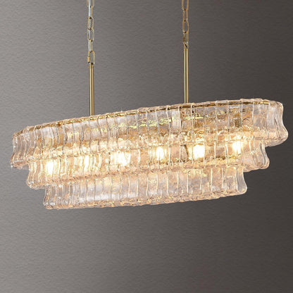 39In Large Chandelier Gold, Modern Dining Room Light Fixtures, 3 Layer Luxury Glass Chandelier 6 Light Rectangular Chandeliers for Dining Room Kitchen Island Living Room (Clear Glass)1