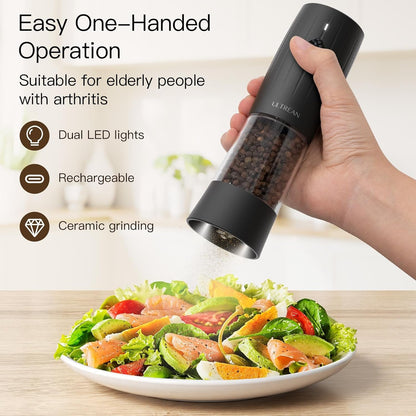 Electric Salt and Pepper Grinder Set, USB-C Rechargeable, Salt and Pepper Shakers Spice Mill with 6 Adjustable Coarseness LED Light, Kitchen Appliances for Housewarming Gifts2