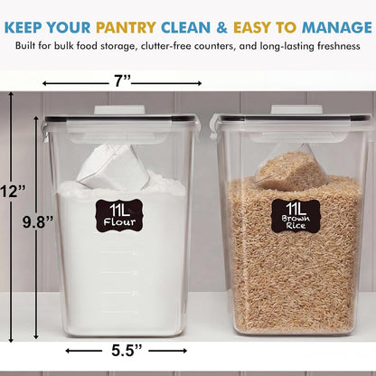2 PC (11L | 372 Oz) Flour Sugar Storage Containers with Spout Lid & Easy Carry Handle - BPA Free Extra Large Airtight Food Storage Containers with Lids - Rice Canisters Sets for Kitchen & Pantry2