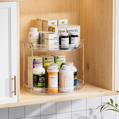 2 Tier Lazy Susan Turntable Organizer 9.25'' Rotating Spice Rack Organization for Cabinet, Kitchen, Pantry, Countertop, Bathroom, Vanity, Medicine Cabinet Organizer, Clear3