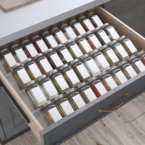 Spice Drawer Organizer, 4 Tier- 8 Pack Kitchen Spice Rack Tray for Drawer, Expandable from 13" to 26" Acrylic Seasoning Organizer Rack Holds up 56 Spice Jars (Jars Not Include)1