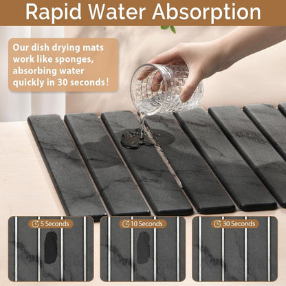 Large Stone Dish Drying Mat for Kitchen Counter, Quick Dry Stone Dishes/Bath Mats,Foldable Water Absorbing Diatomaceous Earth Drying Organizer Pad for Plate Rack Bottles Utensils(Dark Gray 24"×16")5
