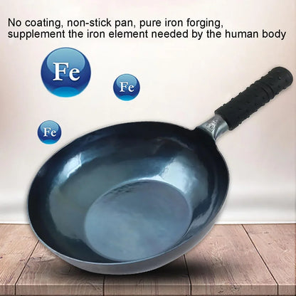 Stir Fry Pans,Chinese Handhammered Iron Woks，Mirror Flat Bottom Pot，No Coating Non-Stick, Suitable for All Kinds of Stoves (Diameter 34Cm/13.38In)5