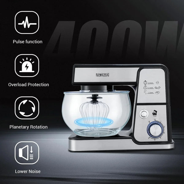 Stainless Steel 6-Speed 5.3QT Stand Mixer | 400W Motor, 5.3QT Bowl, Tilt-Head Design. Dough Hook, Beater & Whisk. for Bread, Cakes & Dough4