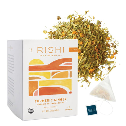 Turmeric Ginger Organic Sachet Tea Bags, Caffeine Free, 15Ct | Spicy Ginger and Citrus Herbal Tea Blend, Enjoy Hot or Iced, Sustainable, 15 Servings1