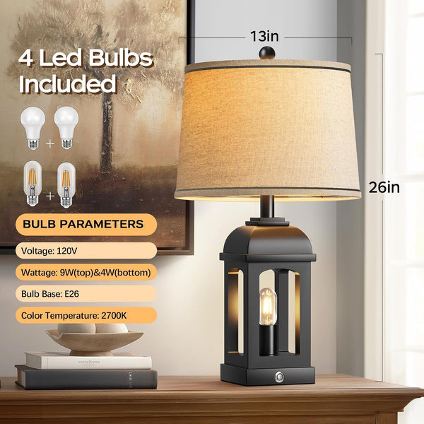 Table Lamp for Living Room, Farmhouse Lamps Set of 2 with USB A+C and Nightlight, 26" Rustic Bedside Lamps with 3-Way Dimmable Touch Control, Nightstand Lamp for Bedroom Decor, Black5