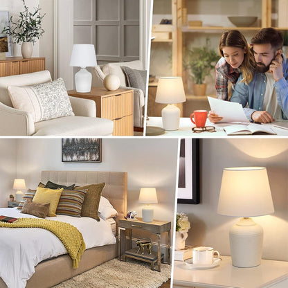 11.8’’ Small Table Lamps Set of 2 for Bedroom Kid’S Room Home Office, White | Cute & Unique, Perfect for Bedside Nightstand Desk Nursery Reading, Fabric Shade7